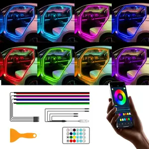 4-in-1 Car Door Frame LED Ambient Light Kit RGB 16 Million Colors APP & Remote Control Music Sound Control Interior Light Flexible Easy Install Full Set For 4-Door Vehicles, Car Accessories