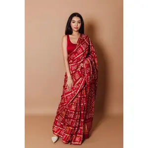 Anaya Red Pure Bandhej Saree