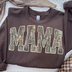 Hunting Mama Camo Western Vintage Sweatshirt, Trendy Mom Shirt, Camo Print Sweatshirt, Retro Hunting Distressed, Camo Cozy Season