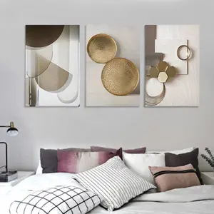 3pcs Modern Geometric Canvas Art Set Effect Wall Decor Nordic Minimalist Abstract Prints for Living Room & Bedroom Easy to Hang UV-resistant Inks Premium Canvas Gift Hanging Ornaments Artistic - Decoration