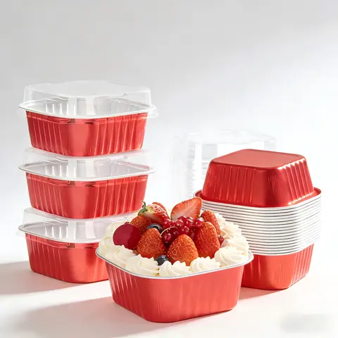 30-Pack Mini Square Aluminium Disposable Baking Cups Set - 5oz (150ml) with Secure Lids, Rustproof Baking Supplies, Baking Utensils for Bakers, Baby Shower Fresh Cakes, Desserts