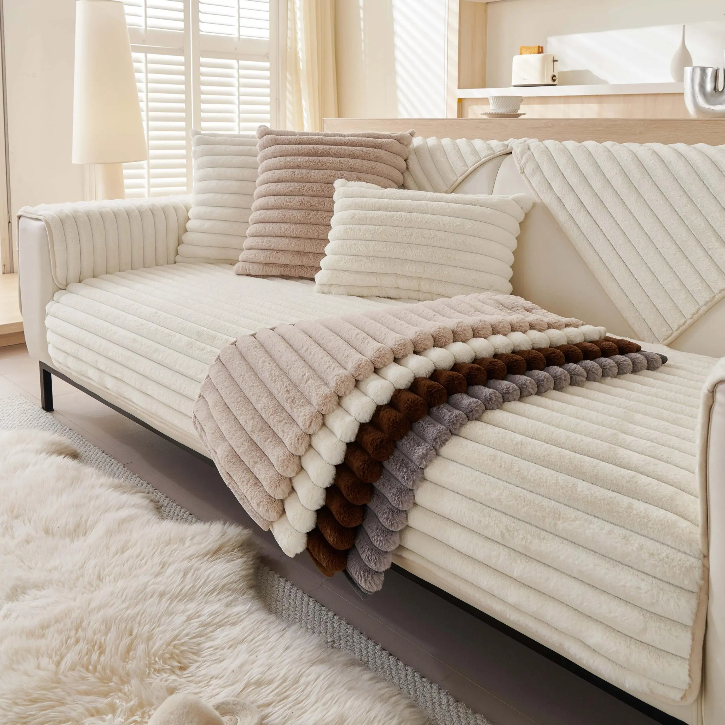 Solid Color Sofa Cover, Sofa Couch Covers, 1 Count Non-slip Washable Sofa Slipcover, Soft Comfortable Sofa Protector, Elastic Sofa Slipcover, Decorative Cover for Home Living Room Office, Slipcovers For Couches And Sofas