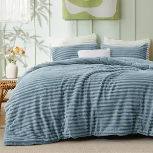 Fluffy Comforter California King Size - Super Faux Fur Mineral Blue, Seasons Warm Plush, 3, 1 Shaggy Fuzzy Cal King Comforter with 2 Pillowcases
