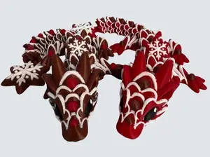 Gingerbread Dragon 3d Printed PLA Desk Decor Red and Brown Design with Snowflake Patterns