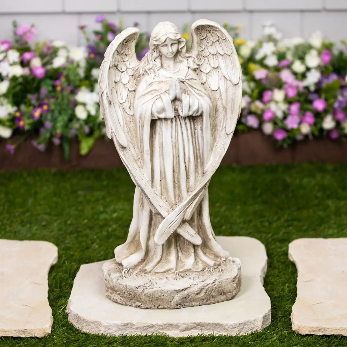 Northlight 17in Praying Angel Outdoor Garden Statue - Calming Sculpture for Garden Settings, Memorial Spaces, Yard Decor