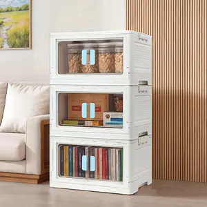 2pcs/3pcs Transparent Foldable Storage Box With 4 Wheels Storage Cabinet