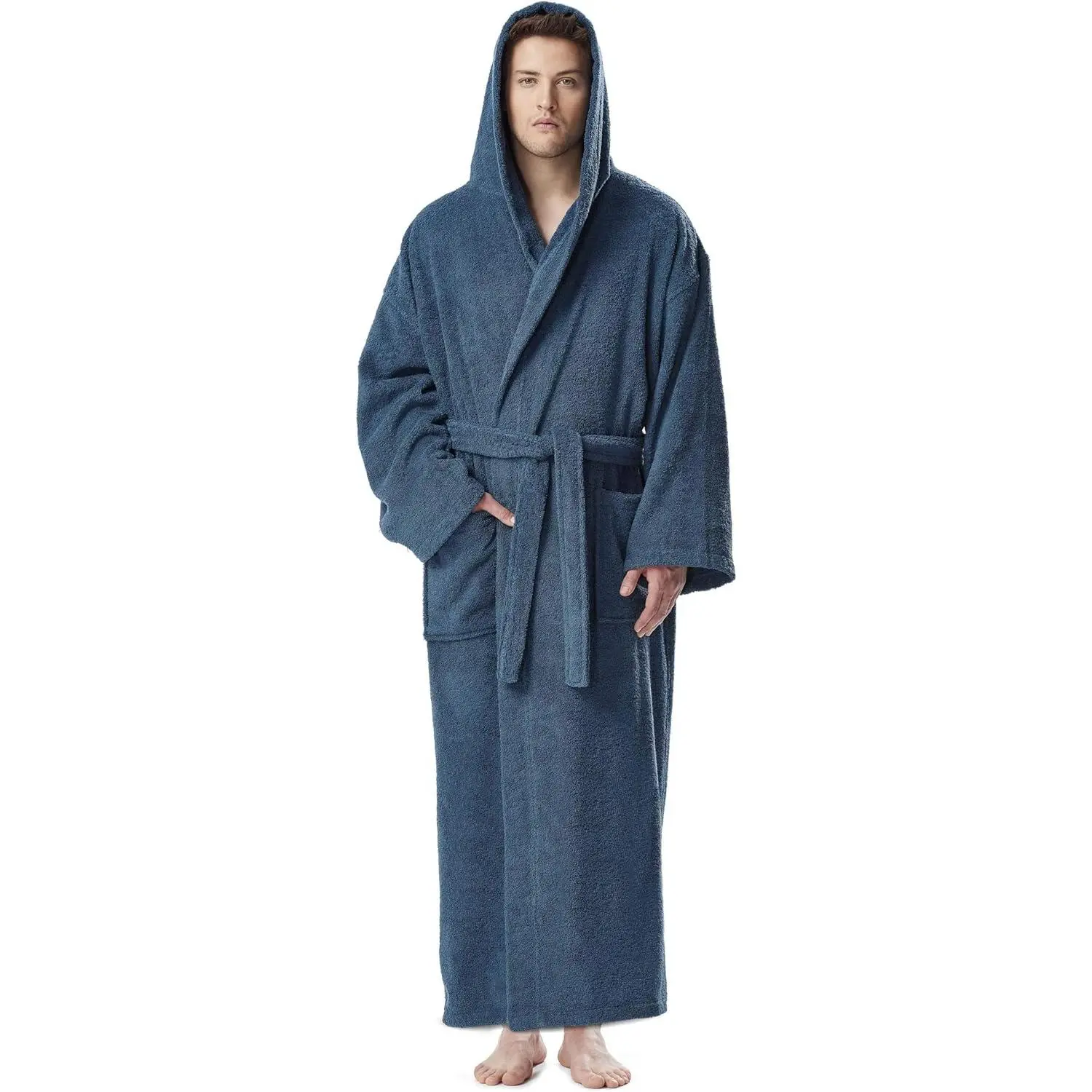 Men's Hooded Classic Bathrobe Turkish Cotton Robe with Full Length Options Men's Hooded Classic Bathrobe Turkish Cotton Robe with Full Length Options