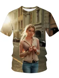 Custom 3D Full-Body Photo T-Shirt, Personalized Photo Upload, Opaque Crew Neck Casual Summer Tee with Your Own Picture Printing, Suitable for Girlfriend Boyfriend Couples & Family, Machine Washable Gift Apparel