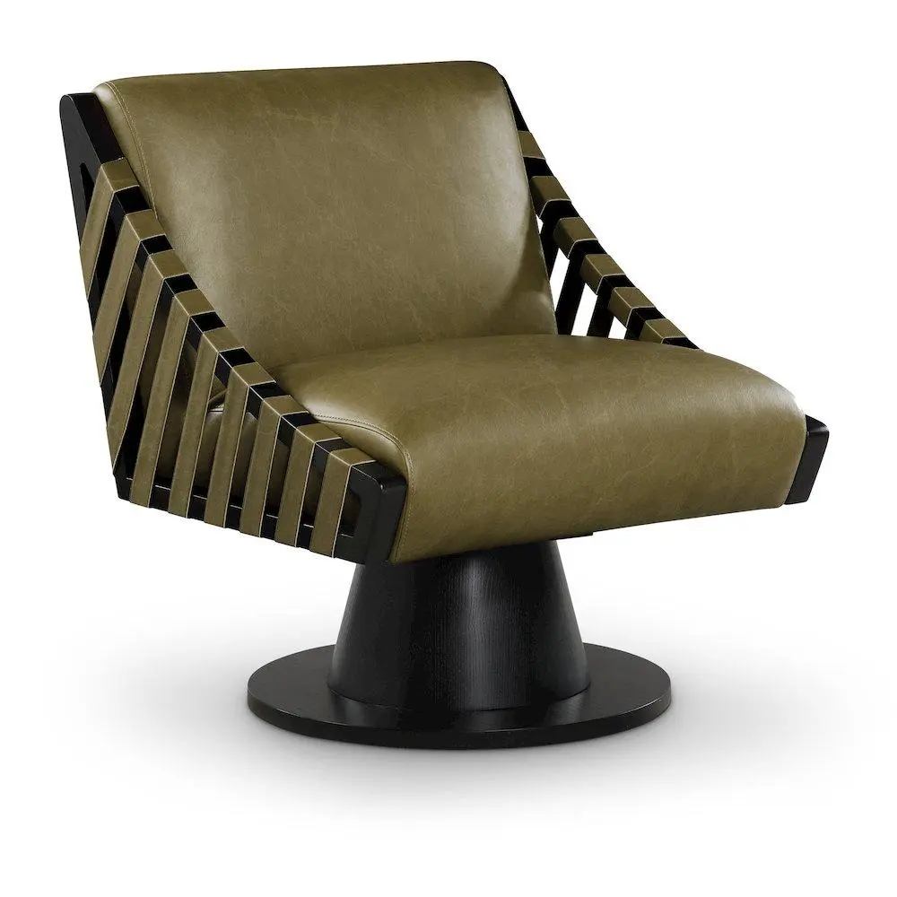 Millwin Olive Vegan Leather Swivel Accent Chair