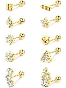 10Pcs 18G Cartilage Earrings 316L Stainless Steel Helix Tragus Earring Cartilage CZ Stud Earrings CZ Bar Disc Barbell Cartilage Earrings for Women Men Cartilage Helix Piercing