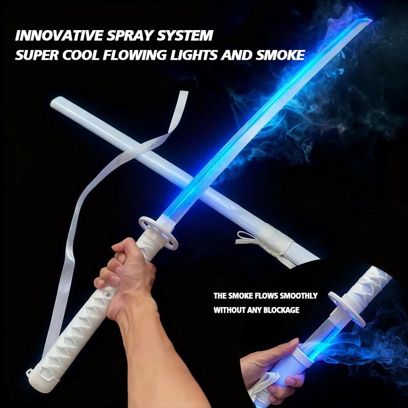 Bleach Cosplay Prop: Rukia's Sode no Shirayuki. Includes scabbard, USB rechargeable LED lights, wooden blade with smoke vents, providing both light and smoke special effects.