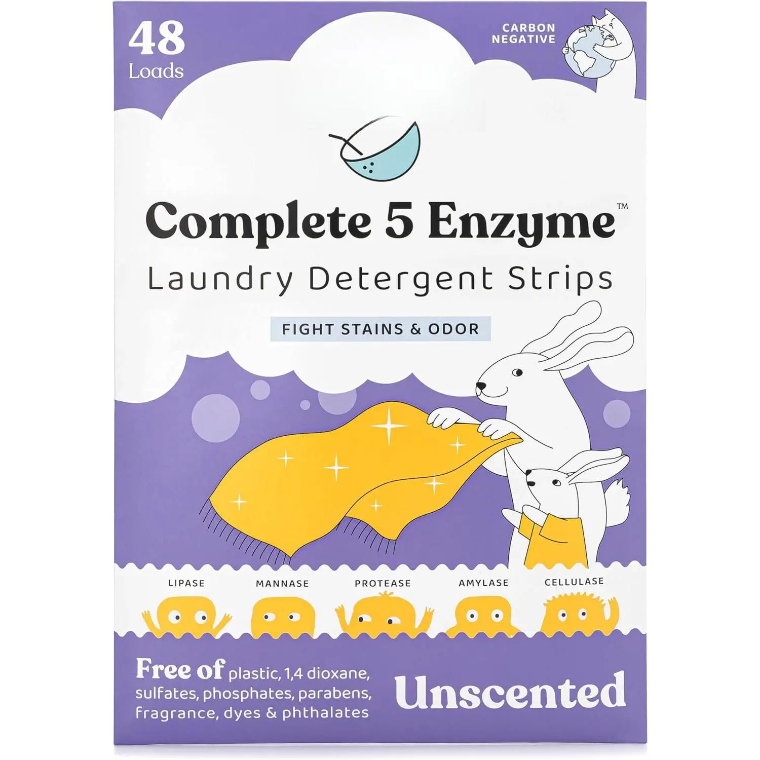 Complete 5 Enzyme Laundry Detergent Strips - Unscented, 48 Loads - Sulfate Free Laundry Detergent With Solid And Liquid Enzymes - Fights  Stains and Odor