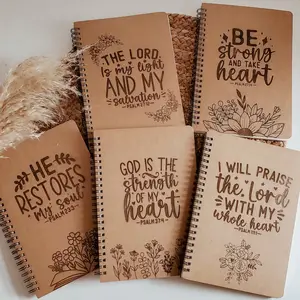 A5 Bible Theme Spiral Devotional Notebook, 8.27in X 5.51in, 128 Pages with Lined Paper, Leather Cover, High Quality Printing, Creative Gift