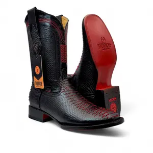 Mens Red Embossed Print Western Boot – Genuine Leather Square Toe H526318