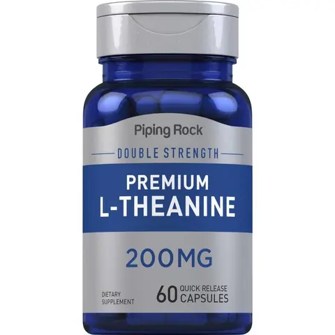 Piping Rock L-Theanine 200mg Supplement | 60 Capsules | Double Strength | Non-GMO, Gluten Free