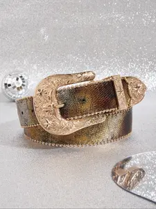 Women's Vintage Style Metal Buckle Belt, Fashionable Lizard Embossed Western Belt for Daily Clothing Decor, Trendy All-match & Exquisite Belt for Gift