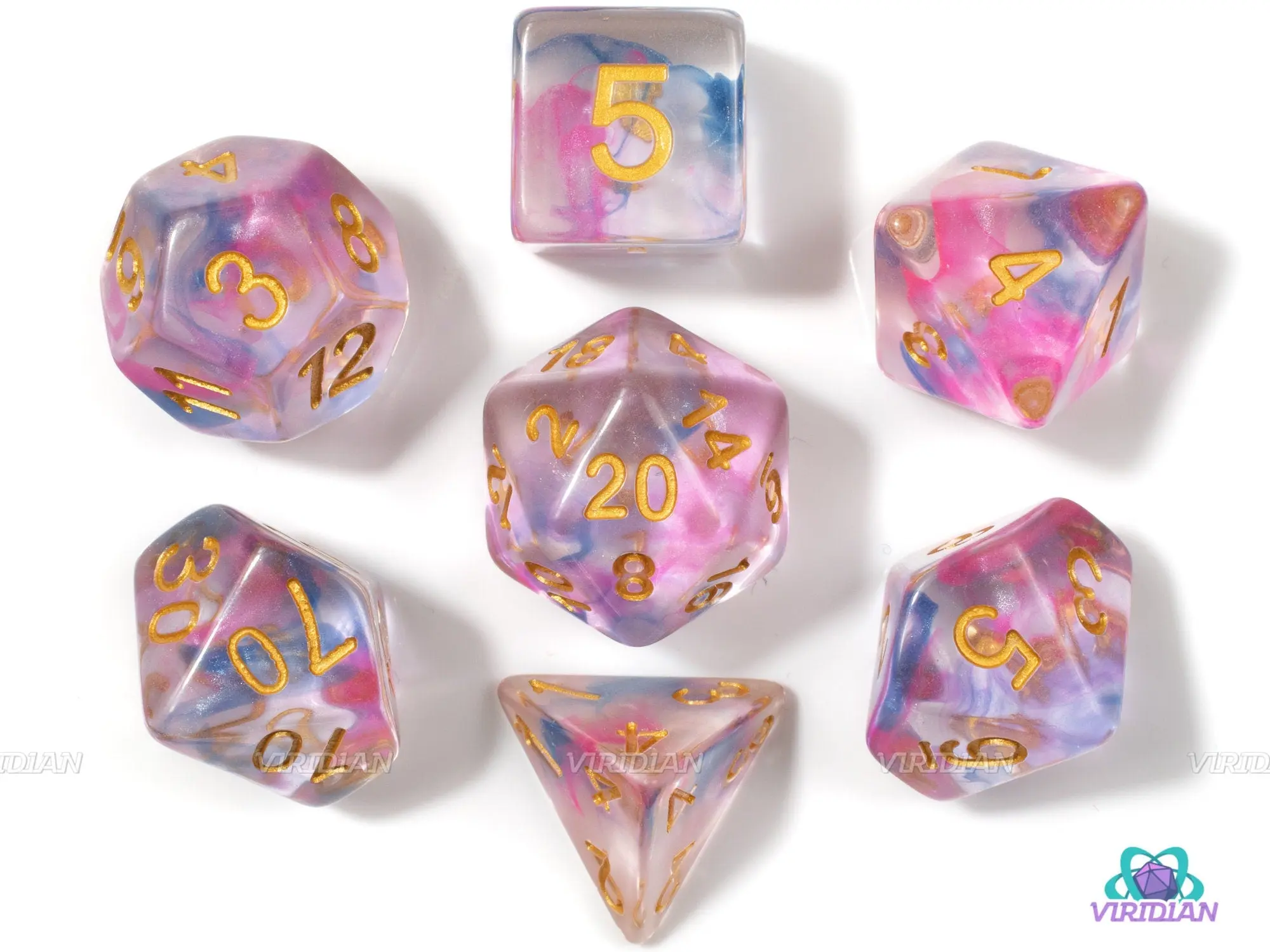 Stained Glass | Pink & Purple Nebula Acrylic Dice Set (7) | Dungeons and Dragons (DnD)
