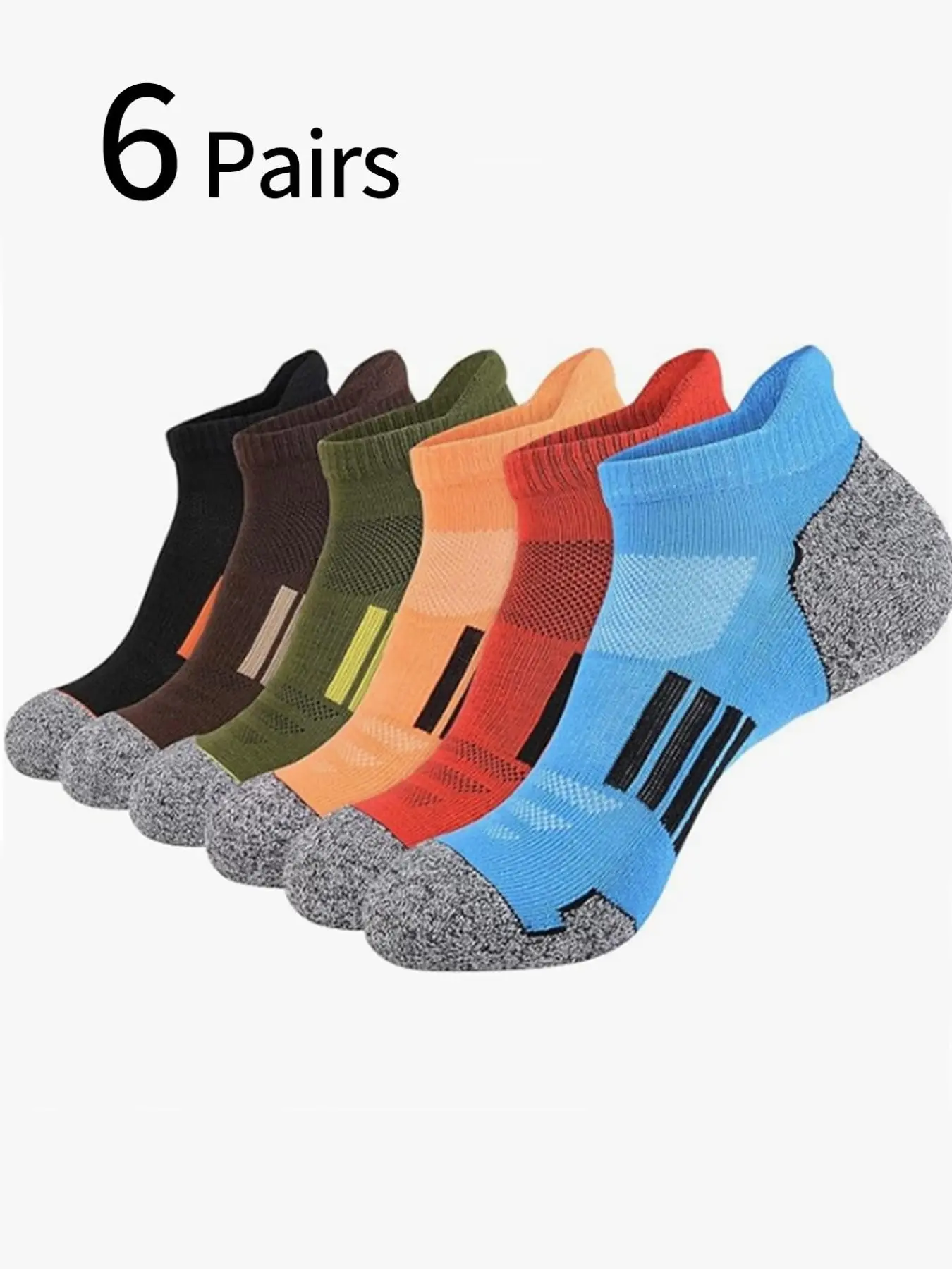 6 Pairs Teenager Short Socks, Comfortable Soft Colorblock Sports Socks, Breathable Sweat-Wicking Athletic Running Socks, Quick-Dry Basketball Socks