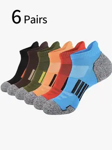 6 Pairs Teenager Short Socks, Comfortable Soft Colorblock Sports Socks, Breathable Sweat-Wicking Athletic Running Socks, Quick-Dry Basketball Socks
