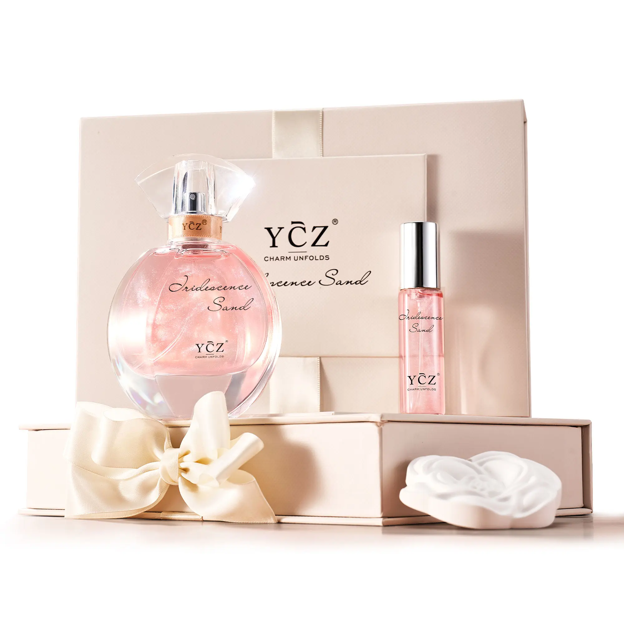 YCZ Pink Golden Sands Perfume Gift Set for Women, Long-Lasting Floral Oriental Scent with 1.7oz EDP & 0.5oz Travel Spray, Selfcare Gifts for Girlfriend