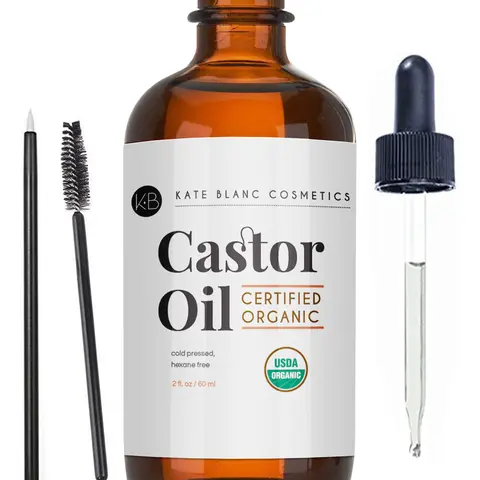 Kate Blanc Cosmetics Organic Castor Oil (2oz) for Thicker-Looking Hair, Lashes, and Brows | Non Greasy Moisture Haircare