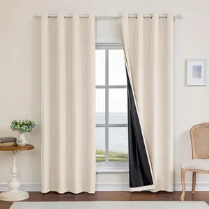 100% Blackout Curtains for Bedroom, Black Out Curtains 96 Inch Long, Room Darkening Curtains for Living Room, Long Grommets Drapes, Thermal Curtains(2 Panels, Beige)