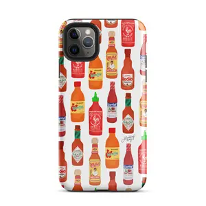 Hot Sauce Bottles Illustration - Tough Case for iPhone 15 14 13 12 11 X - Cellphone Cover Accessories Protection