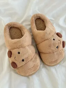 Women's Cute Sheepskin Slippers, Cartoon Design, Plush Warm One-Step Shoes, Soft Non-Slip Sole, Indoor Outdoor Winter Footwear