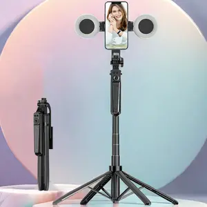 70 Inch Selfie Stick Tripod with 2 LED Lights, Foldable and Portable for Video Vlog and Live Streaming, Wireless Remote with Phone Holder