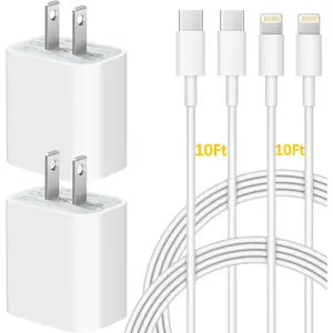 SANPRIO 4Pcs 20W Fast Charger with 6FT/10FT USB C to Lightning Cable for iPhone 14/14 Plus/14 Pro Max, 13/12... Cellphone Smartphone Electronic Charging