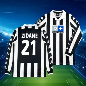 99-00 Juventus Retro 21 Black and White Striped Long-Sleeve Soccer Jersey