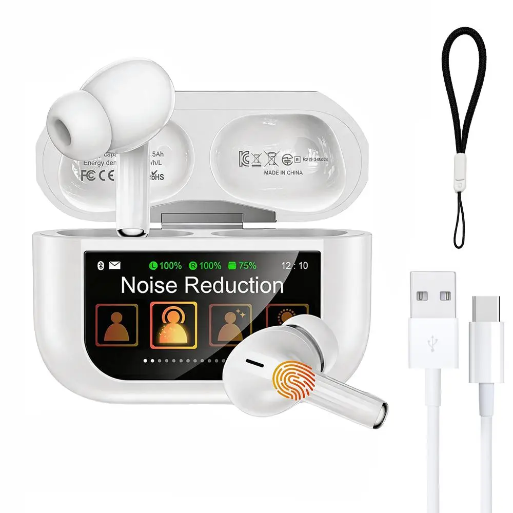 2026 New  Wireless Earbuds with Touchscreen Display, ANC Noise Cancelling Bluetooth 5.4 Headphones, Deep Bass, 48H Playtime Sport Earphones for Android iPhone Touchscreen Display / Touch Screen/Wireless Earbuds