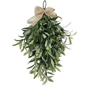 Christmas Wreath, Artificial Olive Garland with Greenery Leaves – Faux Olive Wreath for Front Door, Farmhouse Wall Decor, Hanging Green Wreath for Window or Wedding Decoration, Christmas Decorations, Home Decor Ornaments