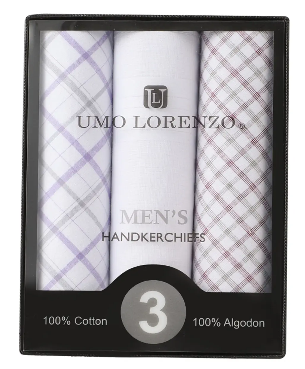 Men's Cotton 3-Piece Handkerchief Set - Solid & Purple Plaid Fashion Accessories