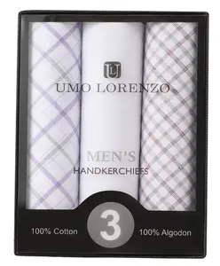 Men's Cotton Solid & Plaid Purple Handkerchiefs 3 Piece Set