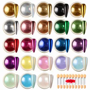 23 Pcs Unicorn Aurora Chrome Nail Powder Set, Holographic Iridescent Metallic Glitter with 10 Pcs Sponge Sticks, Non-Flying Powder Nail Art Decoration for DIY Manicure