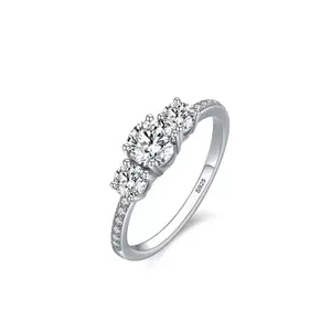 925 Sterling Silver Sparkling Round Cubic Zirconia Ring, Women Engagement & Wedding, Anniversary & Valentine's Day Jewelry