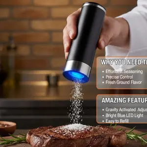 GraviGrind Pro Elite Automatic Gravity-Activated Electric Salt and Pepper Mill with Smart Tilt One-Hand Operation, Adjustable Coarseness Control, Extra-Large Capacity, Battery-Powered Design, and Sleek Modern Finish