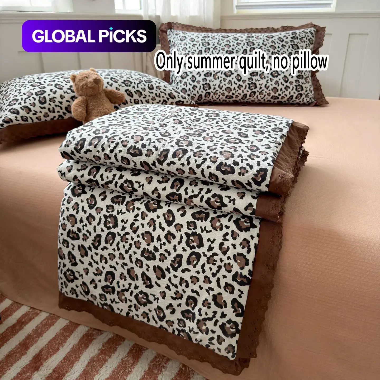 Retro Leopard Print Lace Trim Summer Soft Lightweight Quilts, Soft Skin-Friendly Cooling Blanket, Ideal for Bedroom, Office & Home Leisure Use #GLOBAL PICKS
