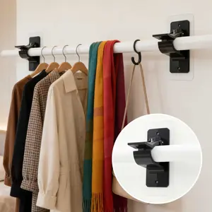 Curtain Rod Holder Self-Adhesive & Screw Mount, No Drilling Wall Bracket, Suitable for Bathroom and Kitchen, Easy Installation