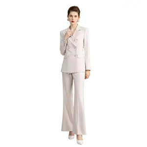 Ivory Elegance Double-Breasted Pantsuit