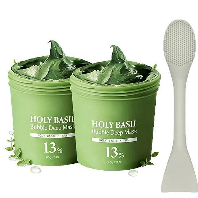 Holy Basil Bubble Deep Mask 13% – Skin Detox Recipe K-Beauty Clay Bubble Mask with Sparkling Holy Basil & PHA, Gently Detoxifies Pores and Removes Blackheads, Korean Wash-Off Pack for Clearer Skin, 90g