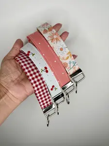 Handmade Cotton Fabric Keychain Wristlet Red peach colors