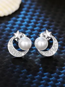 1 Pair Elegant Cubic Zirconia & Faux Pearl Stud Earrings For Women For Valentine's Day Gift Wedding Engagement Anniversary Party Jewelry Fashion Jewelry Accessories