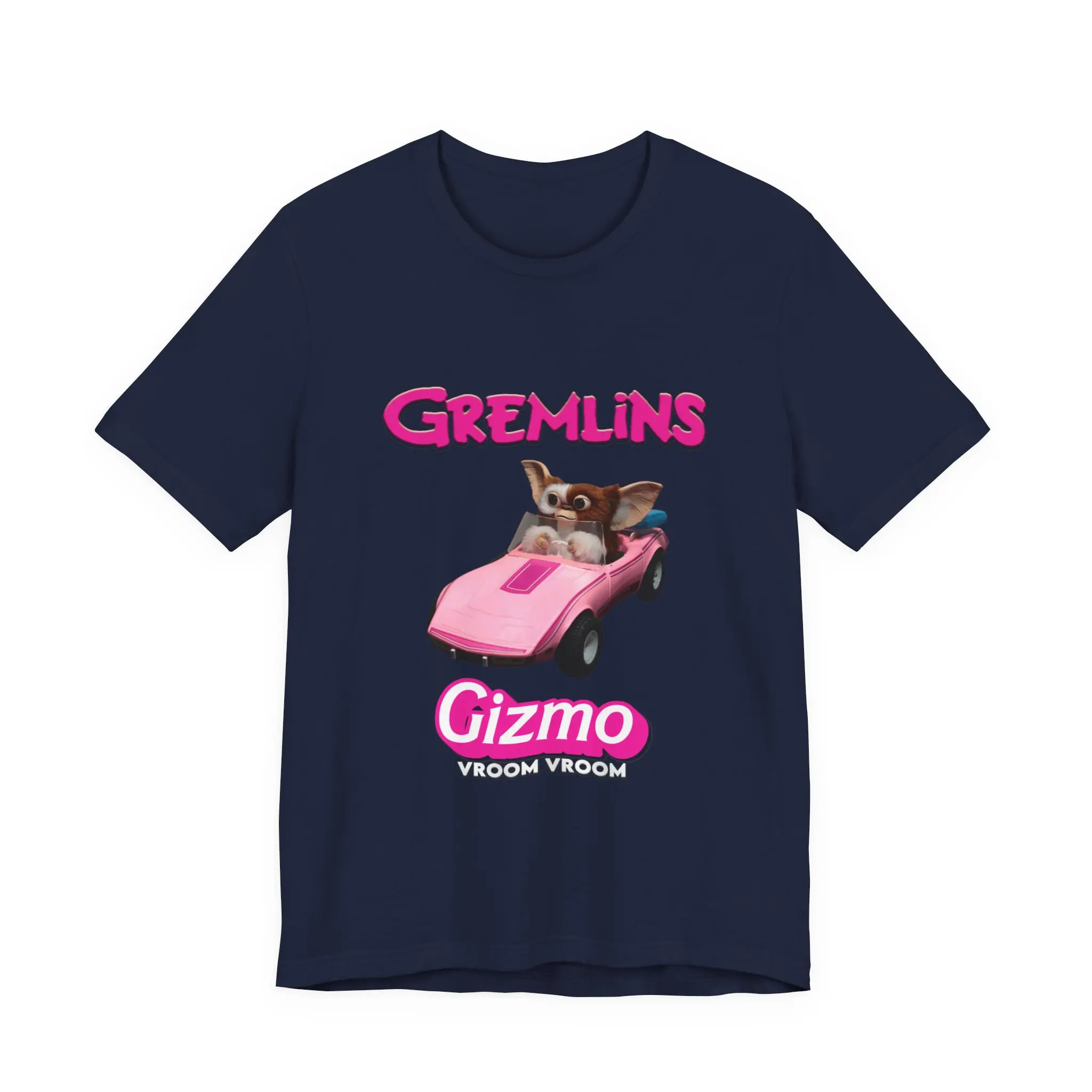 Men's Gizmo Character Print T-Shirt, Pink Car Design, Combed Cotton, Breathable, All Seasons, Cold Wash Compatible | Gremlins Movie Inspired Top, Crew Neck, Retail Fit