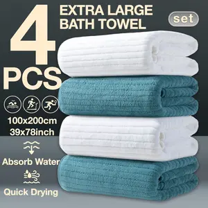 4-Piece Oversized Bath Towel Set, 100x200cm High-Quality Classic Striped Design, Multi-Color Options, Super Absorbent & Quick-Dry, Premium Bath Towels