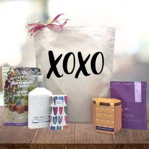 Itsonlynaturalgifts Hugs & Kisses Valentine's Day Gift Basket with XOXO Tote Lavender Honey Cornmeal & Seed Sprouting Kit