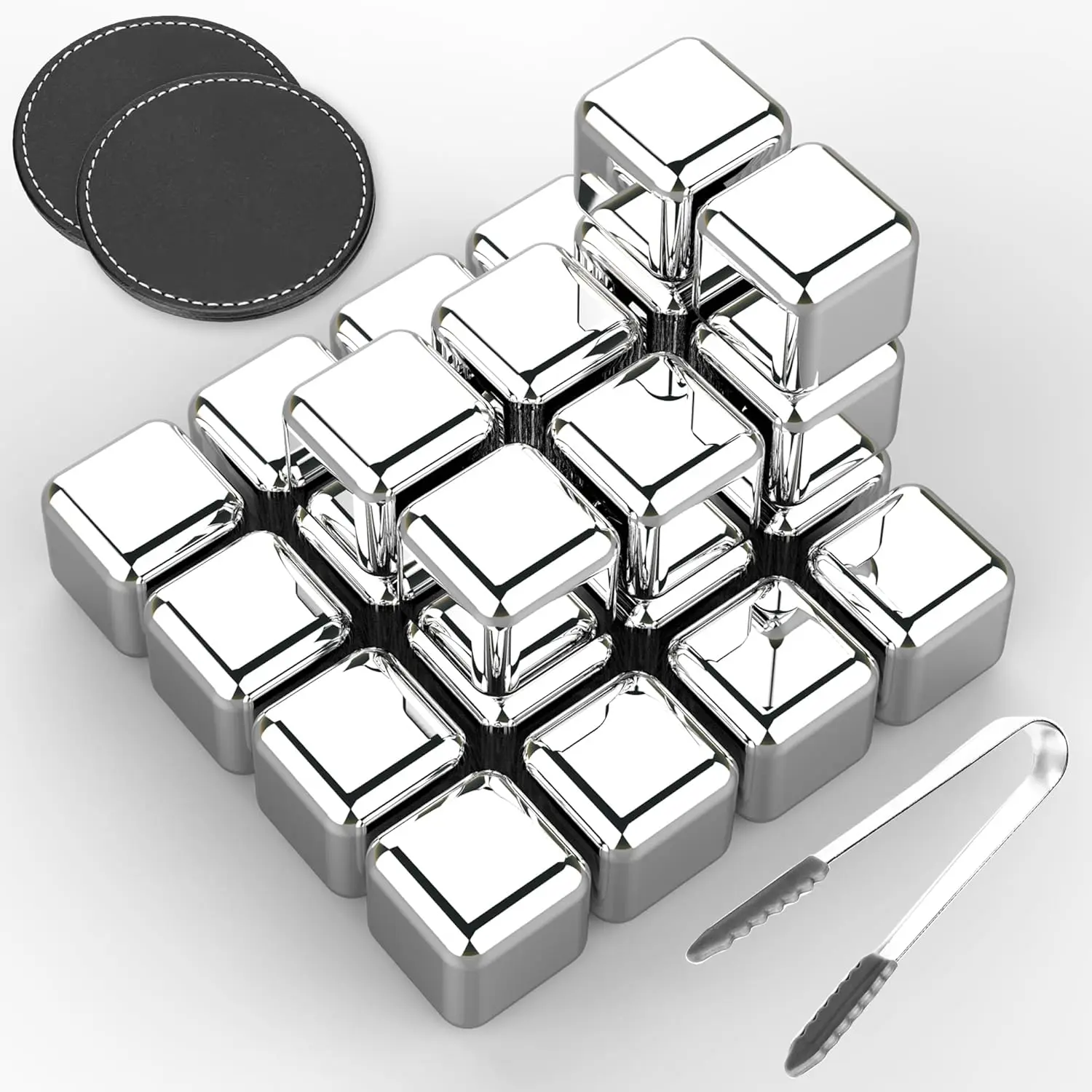 16Pcs Reusable Cube Shape Stainless Steel Ice Cubes Set Pack - Metal Whiskey Stones with High Cooling Technology, Cool Drinks for Whiskey, Vodka, Wine - Home Improvement Essentials
