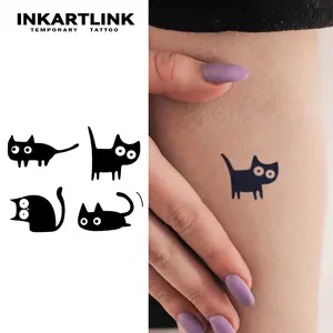 INKARTLINK Tattoo Tech, 2 Sheets Semi-Permanent Temporary Tattoos ,Little Black Cat 2,Adult Art Design,Lasts 1-2 Weeks, Waterproof, Realistic Look, No Adhesive, No Reflection,For Man And Woman,Ideal for Swimming, Party
