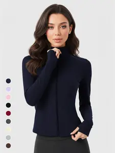 Women's Sweet Spicy Style Stand Collar Zipper Slim Fit Jacket, High Stretch Breathable Fabric, Thumb Loop Cuffs, Multiple Colors Available